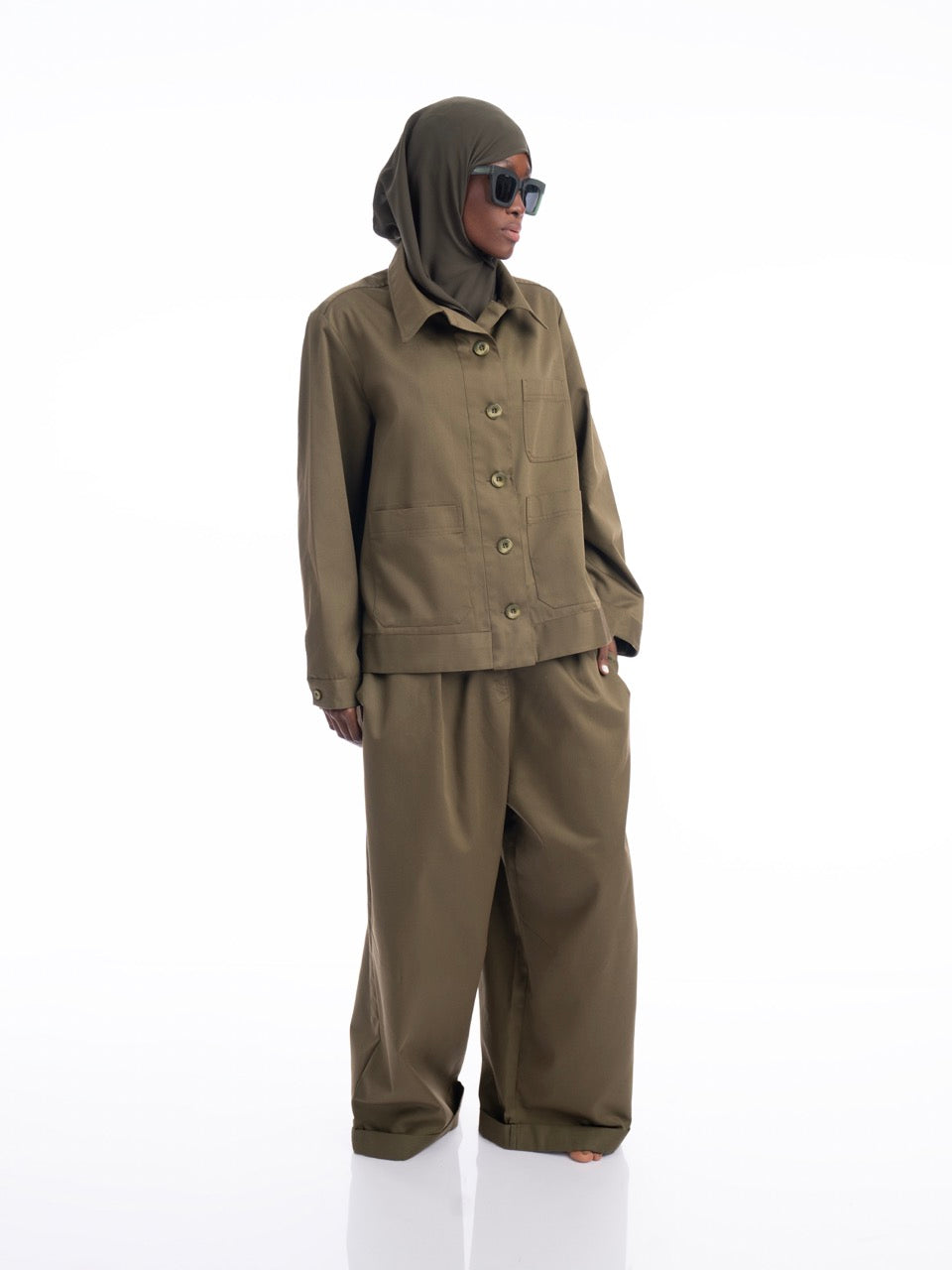 علياء – طقم جينز عسكري كاكي فاتح