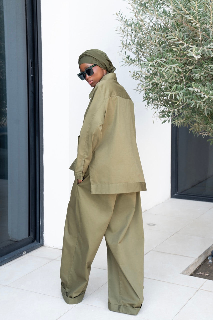 علياء – طقم جينز عسكري كاكي فاتح