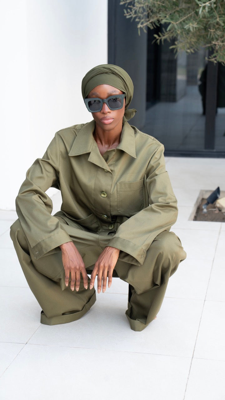 علياء – طقم جينز عسكري كاكي فاتح