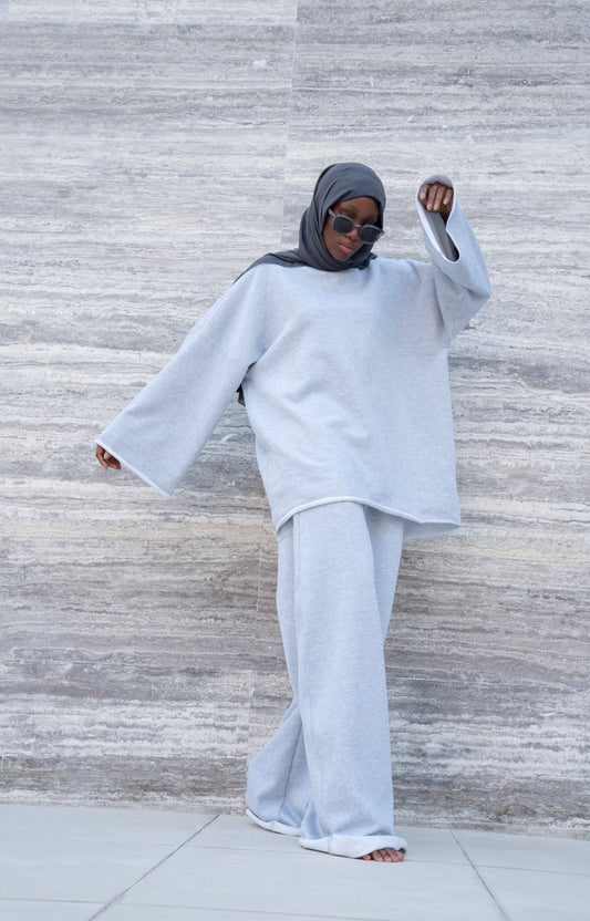 ENSEMBLE JOGGING GRIS CHINÉ - 100% coton