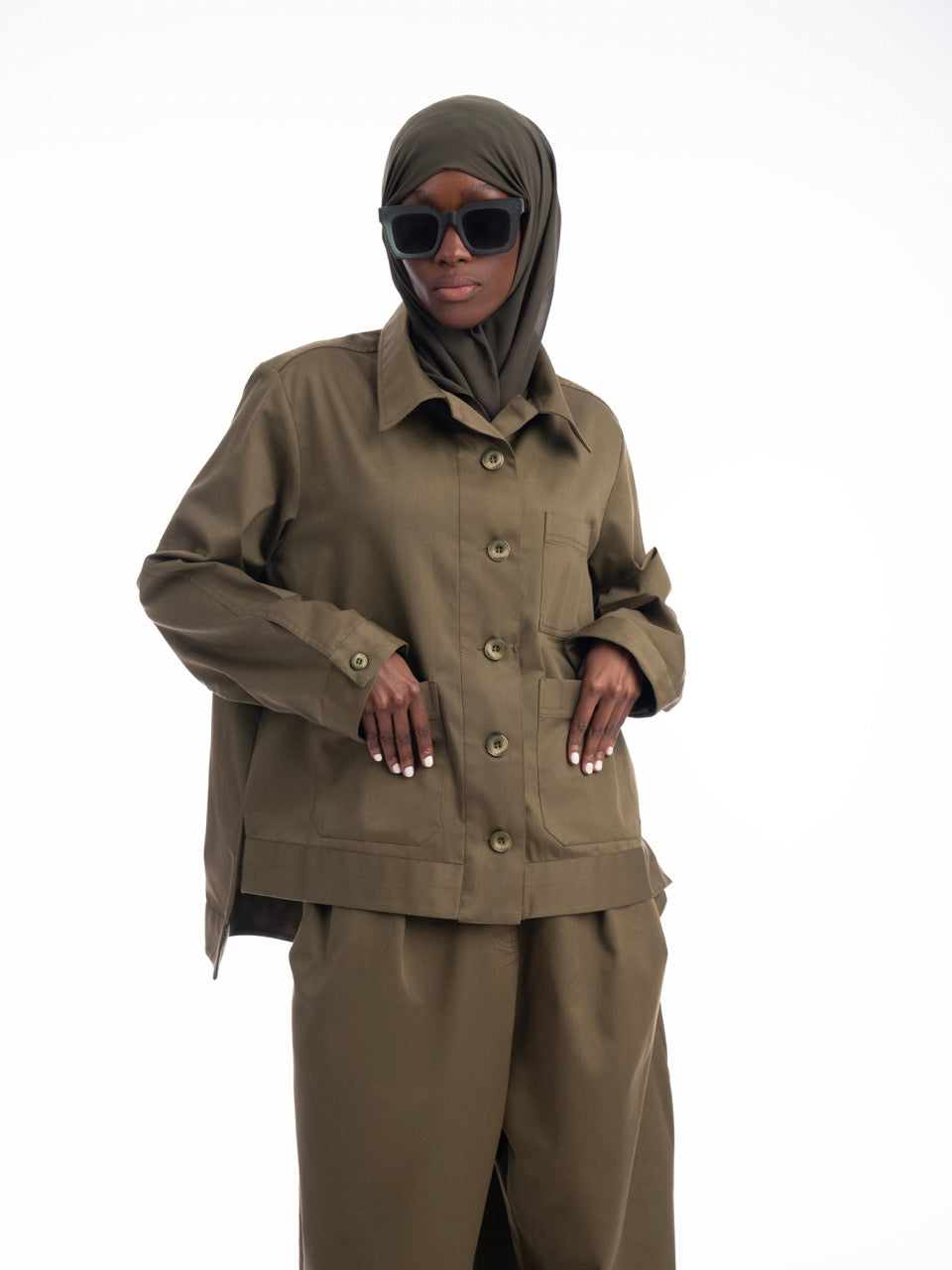 علياء – طقم جينز عسكري كاكي فاتح